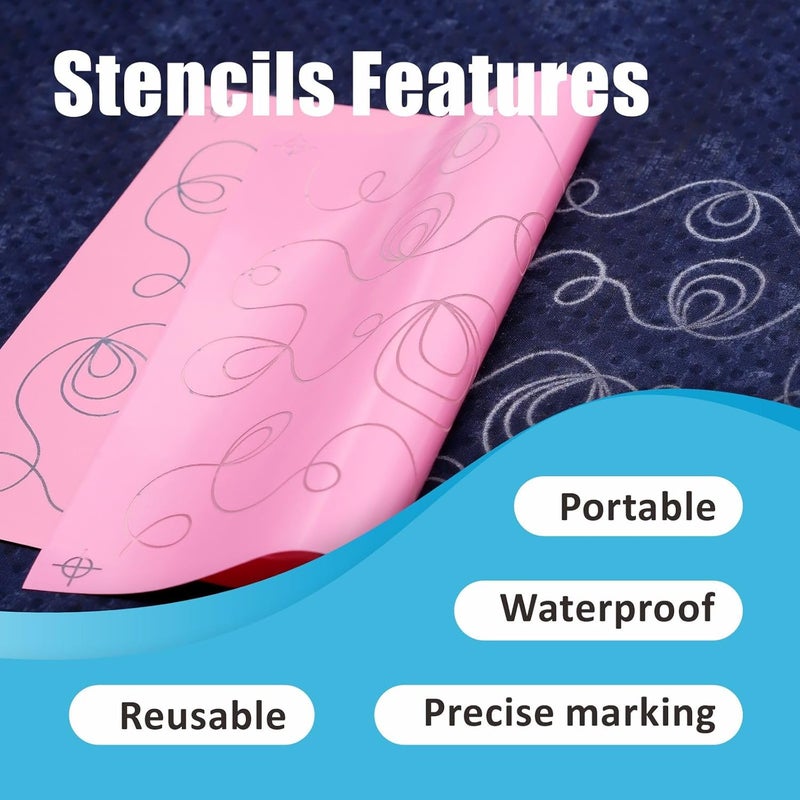 Monipair Silkscreen Stencils for Chalk Roller – 4 Patterns Assorted - Edge to Edge Stencil, Continuous Line Template for Free Motion Quilting, Domestic Machine Quilting, Hand Quilting (88005) - Image 2